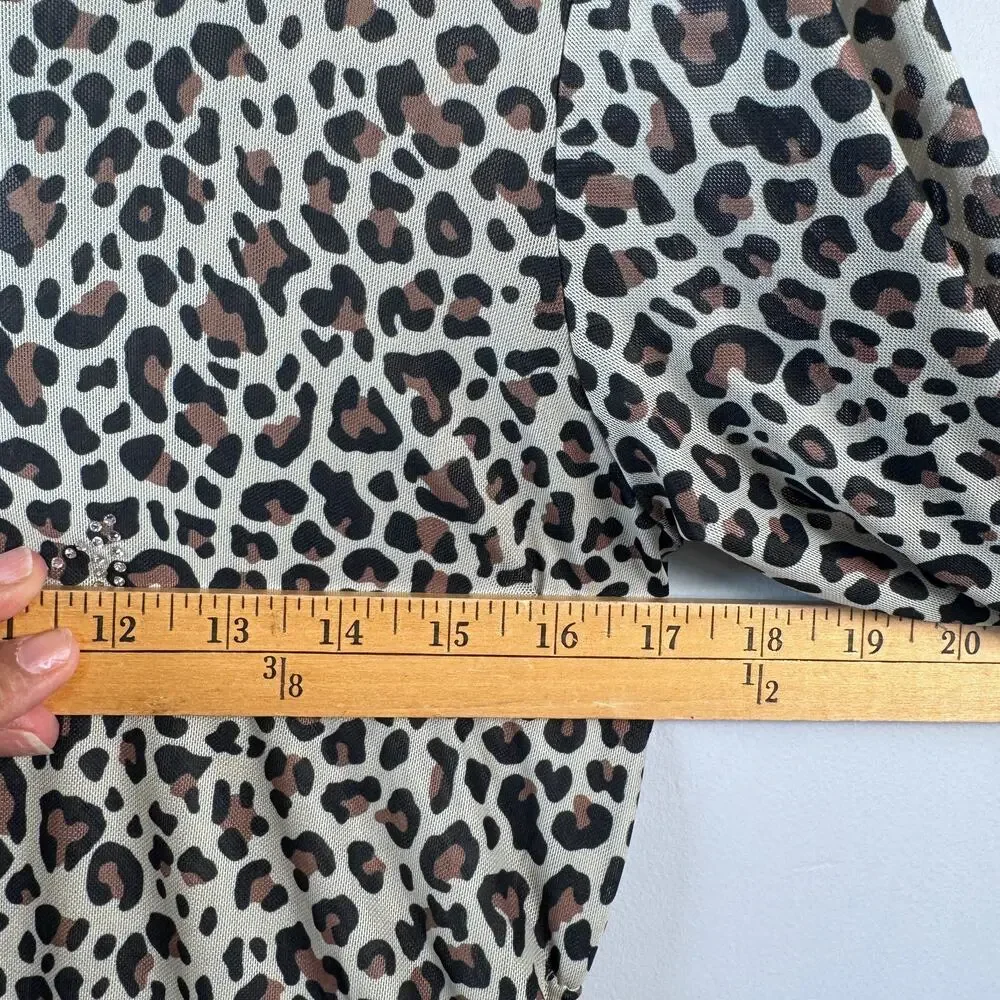 Guess Women's L NWT Leopard Sheer Long sleeve Sparkle Guess Logo Top - Picture 6 of 7